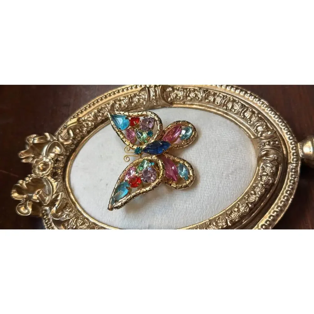 Stunning Vintage Multi-Colored Sparkling Butterfly Brooch Pin